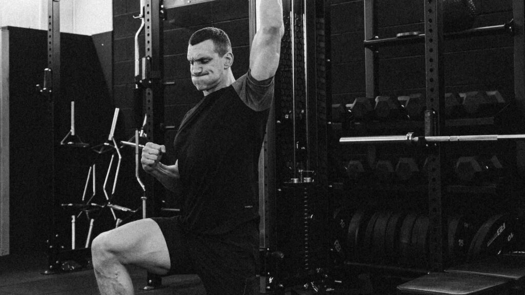 Sam Warburton doing shoulder press.