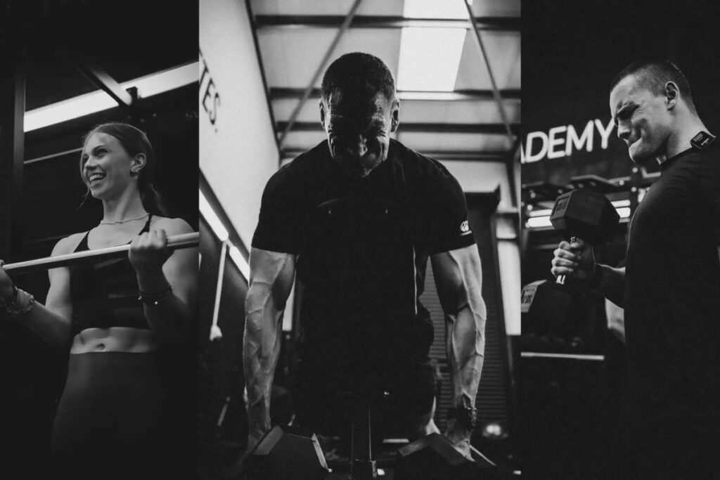 3 images of people training in a gym.