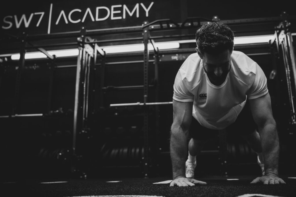 Man doing press up.