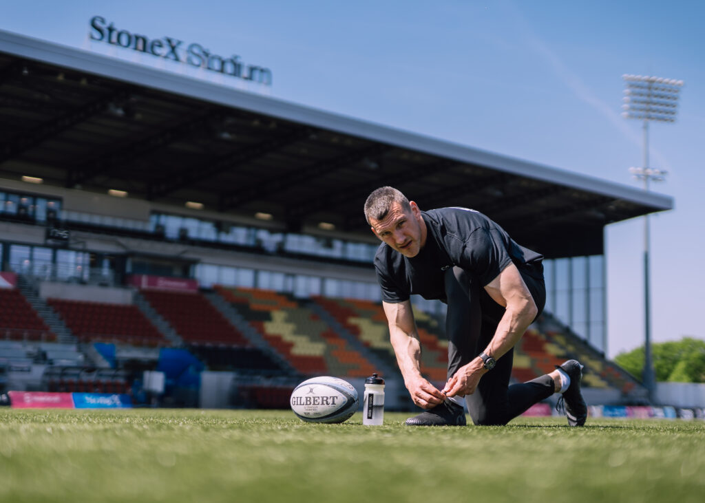 rugby pre-season training preparation Sam Warburton on pitch tying boots